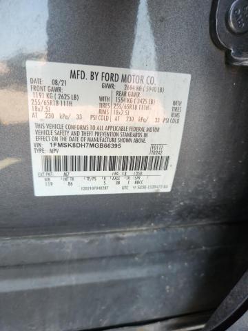 1FMSK8DH7MGB66395 - 2021 FORD EXPLORER XLT GRAY photo 13