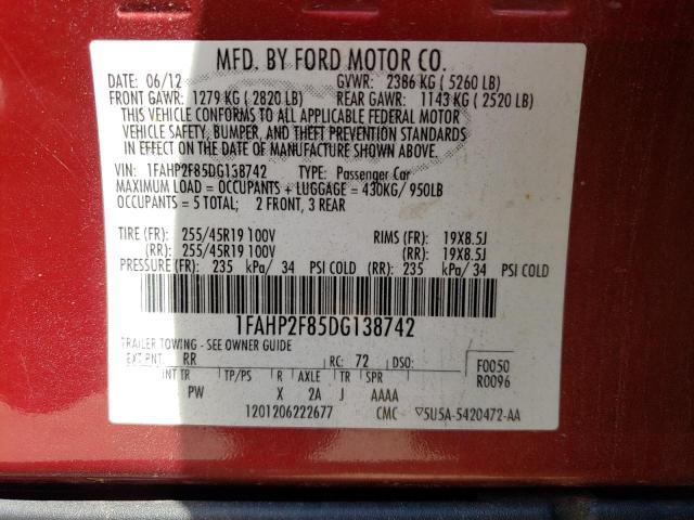 1FAHP2F85DG138742 - 2013 FORD TAURUS LIMITED RED photo 12