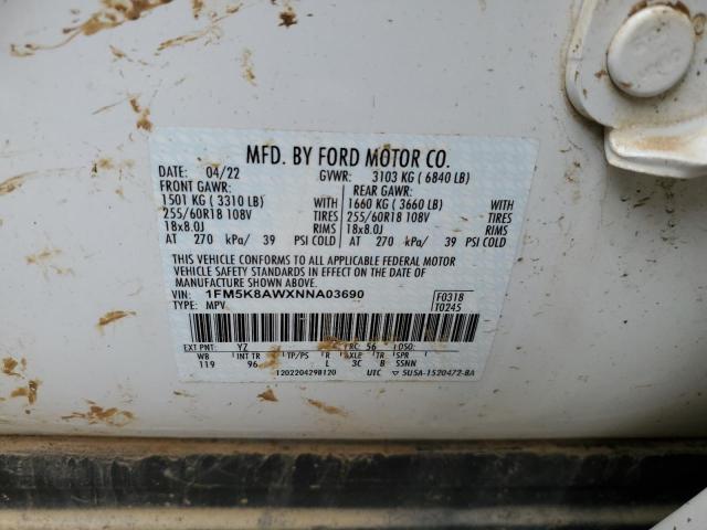 1FM5K8AWXNNA03690 - 2022 FORD EXPLORER POLICE INTERCEPTOR WHITE photo 13