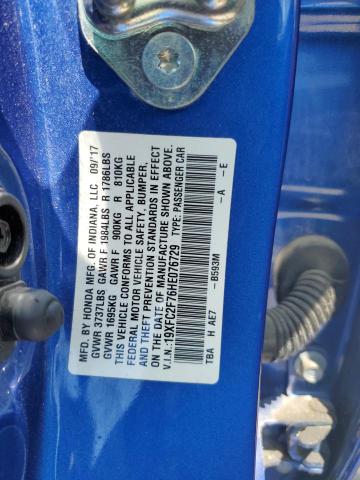 19XFC2F76HE076729 - 2017 HONDA CIVIC EX BLUE photo 12