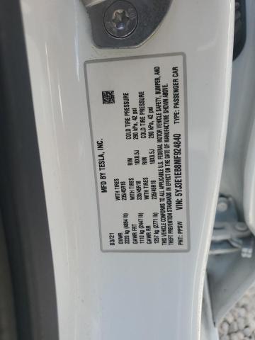 5YJ3E1EB8MF924840 - 2021 TESLA MODEL 3 WHITE photo 12