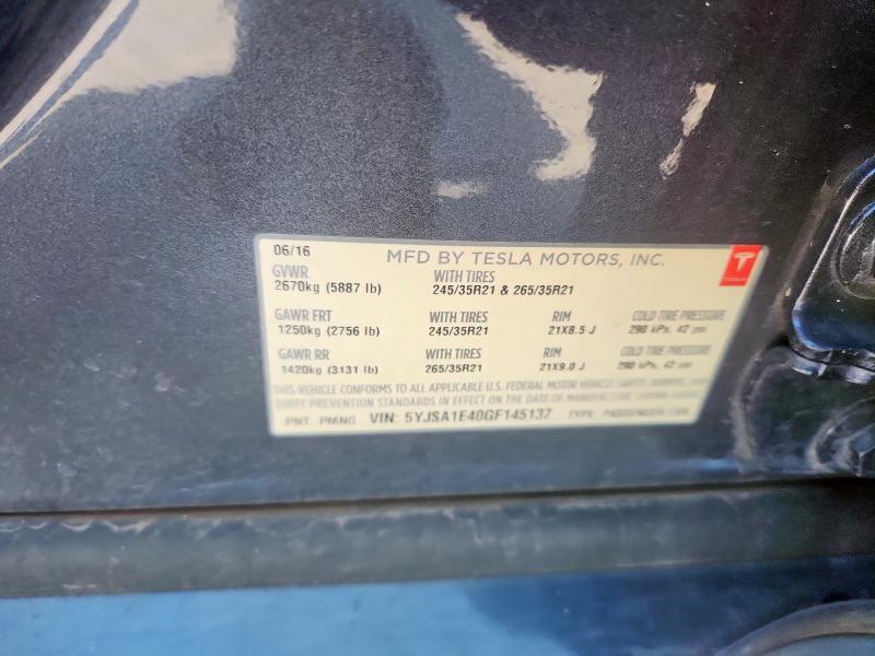 5YJSA1E40GF145137 - 2016 TESLA MODEL S Boz foto 12