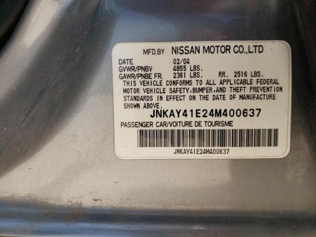 JNKAY41E24M400637 - 2004 INFINITI M45 SILVER photo 12