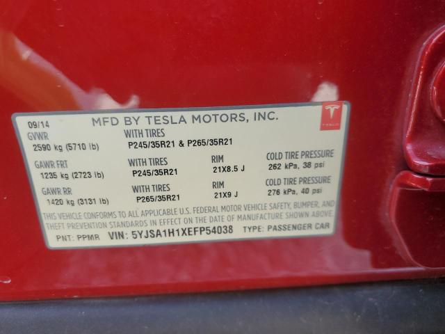 5YJSA1H1XEFP54038 - 2014 TESLA MODEL S Qırmızı foto 12