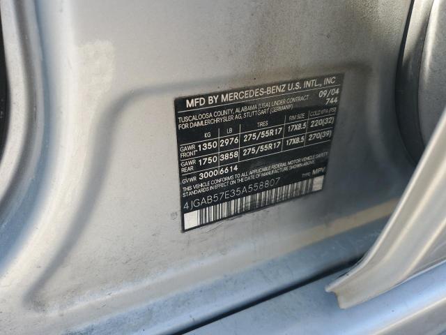 4JGAB57E35A558807 - 2005 MERCEDES-BENZ ML 350 银色 照片 12