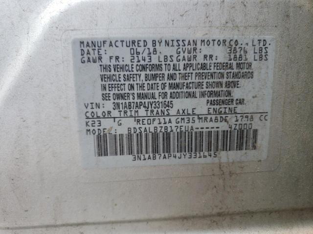 3N1AB7AP4JY331645 - 2018 NISSAN SENTRA S SILVER photo 13