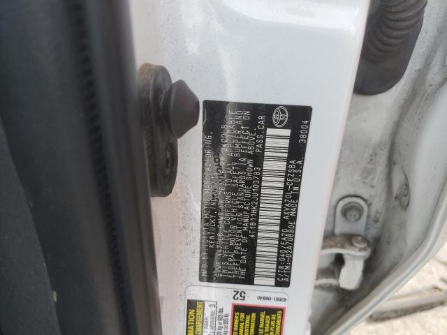 4T1B11HK2JU103783 - 2018 TOYOTA CAMRY L 白色 照片 12