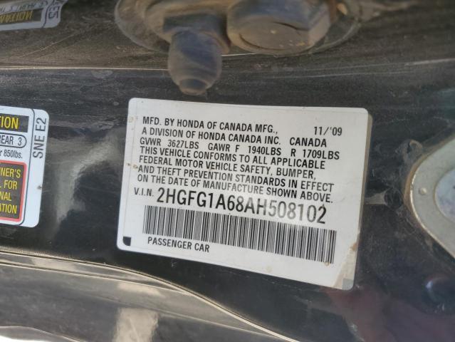 2HGFG1A68AH508102 - 2010 HONDA CIVIC LX BLACK photo 12