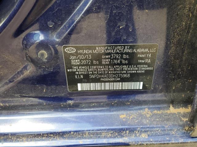 5NPDH4AE0DH275968 - 2013 HYUNDAI ELANTRA GLS BLUE photo 12