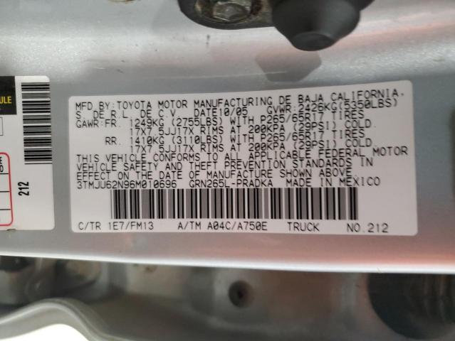 3TMJU62N96M010696 - 2006 TOYOTA TACOMA DOUBLE CAB PRERUNNER SILVER photo 13