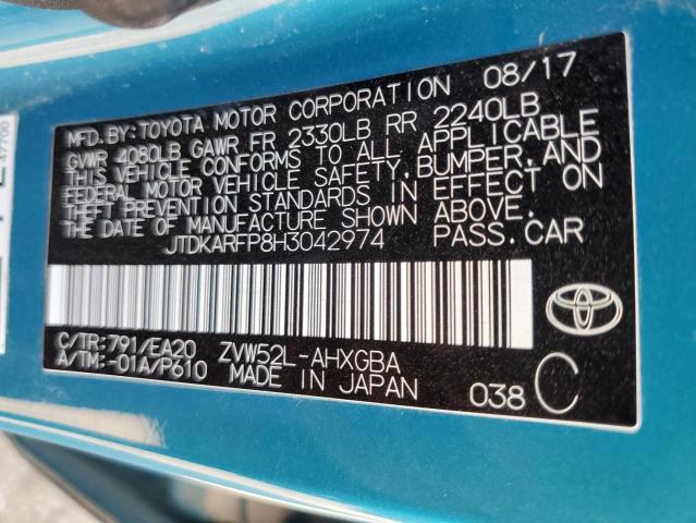 JTDKARFP8H3042974 - 2017 TOYOTA PRIUS PRIM 青色 照片 12