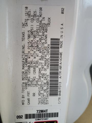 5TFTX4CN7BX005715 - 2011 TOYOTA TACOMA ACCESS CAB Weiß Foto 12