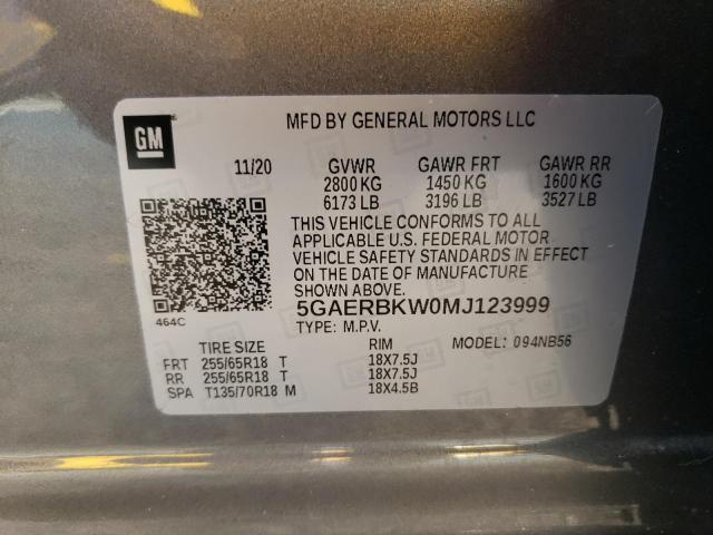 5GAERBKW0MJ123999 - 2021 BUICK ENCLAVE ESSENCE ნაცრისფერი ფოტო 12