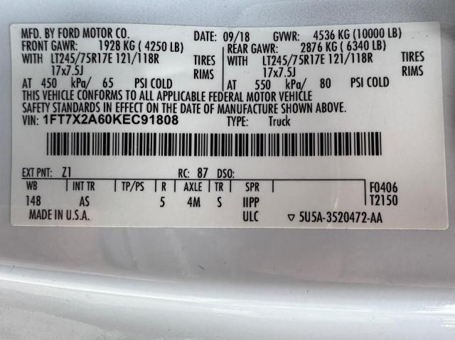 1FT7X2A60KEC91808 - 2019 FORD F250 SUPER DUTY WHITE photo 15