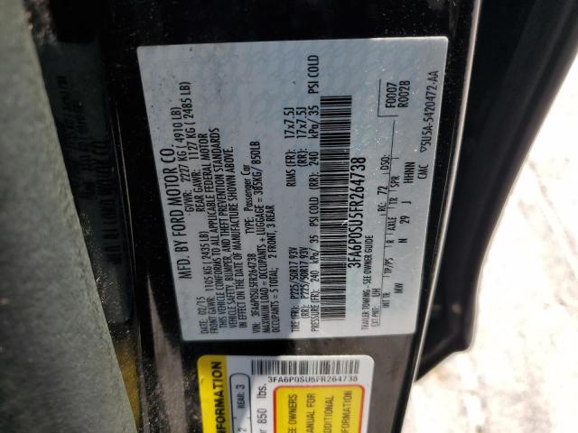 3FA6P0SU5FR264738 - 2015 FORD FUSION TITANIUM PHEV BLACK photo 12