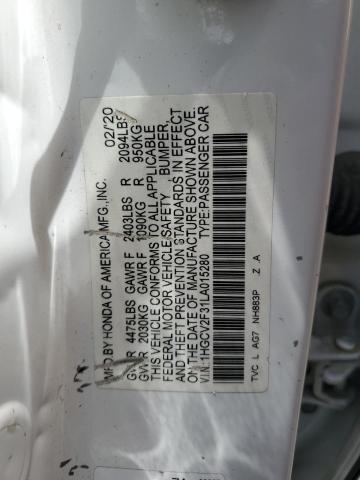 1HGCV2F31LA015280 - 2020 HONDA ACCORD SPORT Weiß Foto 12