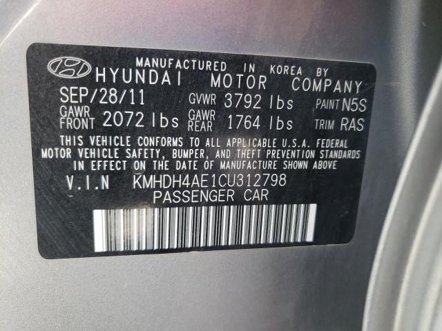 KMHDH4AE1CU312798 - 2012 HYUNDAI ELANTRA GLS SILVER photo 12