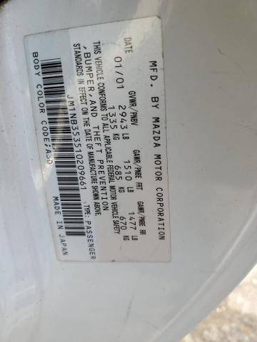 JM1NB353510209661 - 2001 MAZDA MX-5 MIATA BASE WHITE photo 12