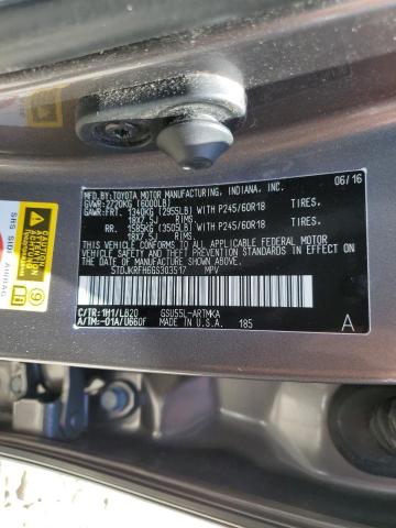 5TDJKRFH6GS303517 - 2016 TOYOTA HIGHLANDER XLE GRAY photo 13