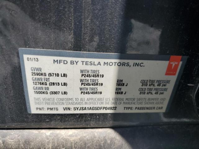 5YJSA1AG5DFP04922 - 2013 TESLA MODEL S GRAY photo 12