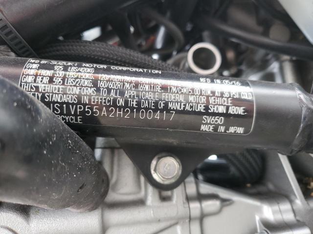 JS1VP55A2H2100417 - 2017 SUZUKI SV650 RED photo 9