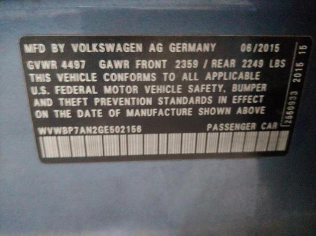 WVWBP7AN2GE502156 - 2016 VOLKSWAGEN CC BASE BLUE photo 10