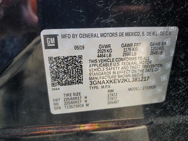 3GNAXKEV2KL381217 - 2019 CHEVROLET EQUINOX LT BLACK photo 14