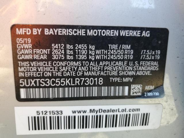 5UXTS3C55KLR73018 - 2019 BMW X3 XDRIVEM40I SILVER photo 12