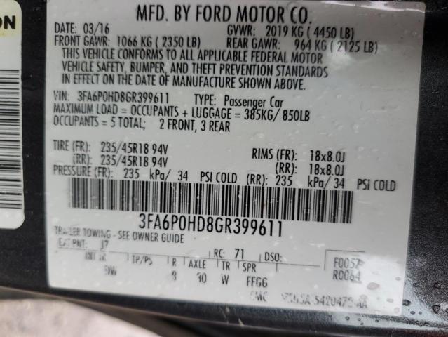 3FA6P0HD8GR399611 - 2016 FORD FUSION SE GRAY photo 12