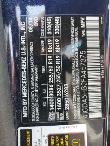 4JGDA5HB2FA457375 - 2015 MERCEDES-BENZ ML 350 4MATIC BLUE photo 13