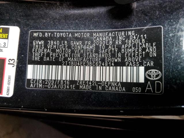 2T1BU4EE3BC624814 - 2011 TOYOTA COROLLA BASE Noir photo 13