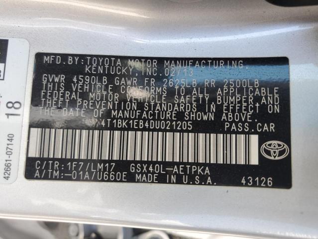 4T1BK1EB4DU021205 - 2013 TOYOTA AVALON BASE 银色 照片 12