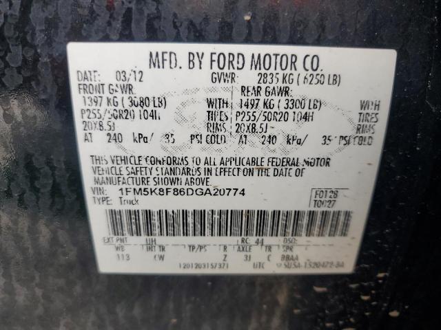 1FM5K8F86DGA20774 - 2013 FORD EXPLORER LIMITED BLACK photo 13