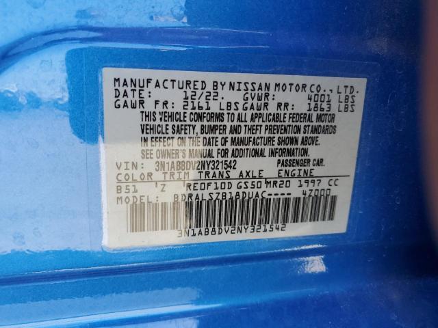 3N1AB8DV2NY321542 - 2022 NISSAN SENTRA SR BLUE photo 13