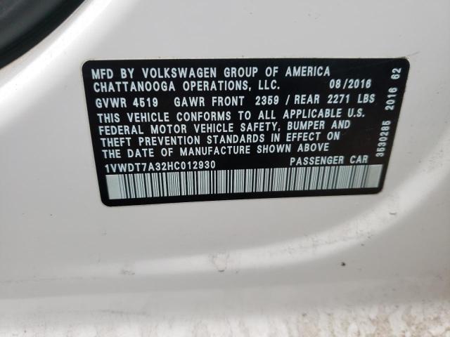 1VWDT7A32HC012930 - 2017 VOLKSWAGEN PASSAT R-LINE Ağ foto 10