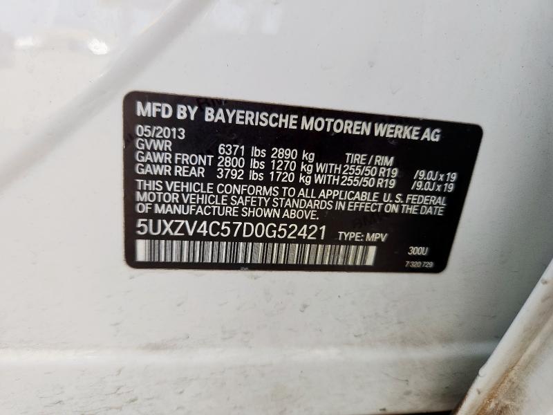 5UXZV4C57D0G52421 - 2013 BMW X5 XDRIVE35I Ақ фото 13