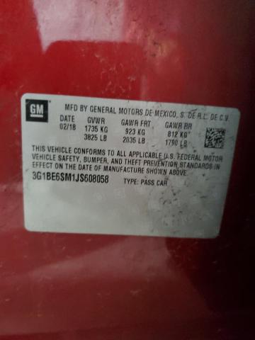 3G1BE6SM1JS608058 - 2018 CHEVROLET CRUZE LT Bordo foto 12