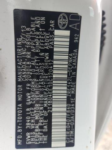 2T1BU4EE1DC120412 - 2013 TOYOTA COROLLA BASE Beyaz fotoğraf 12