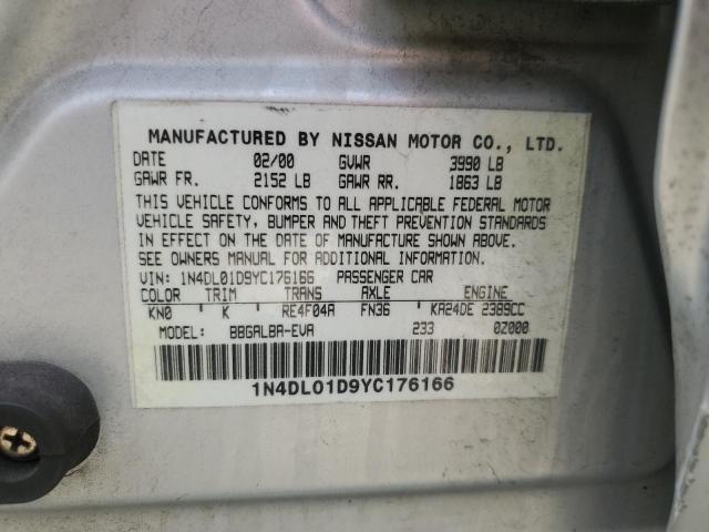 1N4DL01D9YC176166 - 2000 NISSAN ALTIMA XE SILVER photo 12