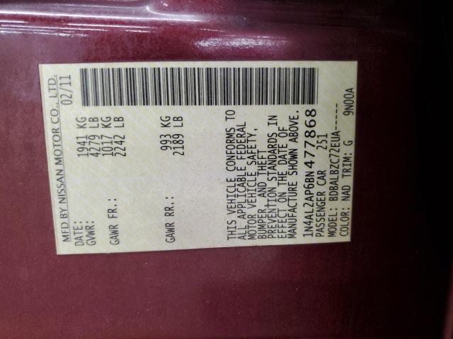 1N4AL2AP6BN477868 - 2011 NISSAN ALTIMA BASE 勃艮第红 照片 12