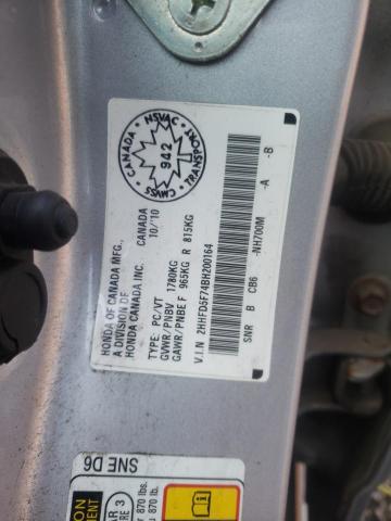 2HHFD5F74BH200164 - 2011 ACURA CSX TECHNOLOGY SILVER photo 10