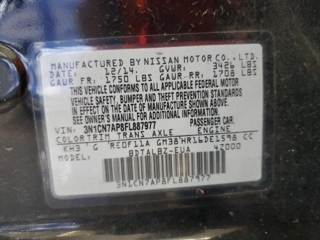 3N1CN7AP8FL887977 - 2015 NISSAN VERSA S BLACK photo 13