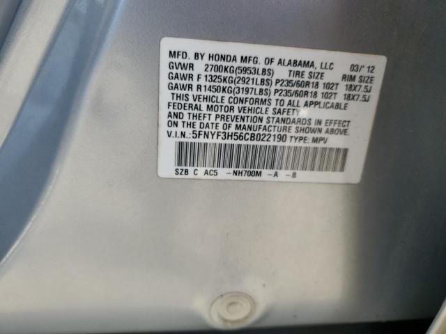 5FNYF3H56CB022190 - 2012 HONDA PILOT EXL SILVER photo 14