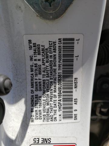 1HGFA16949L008361 - 2009 HONDA CIVIC EXL WHITE photo 12