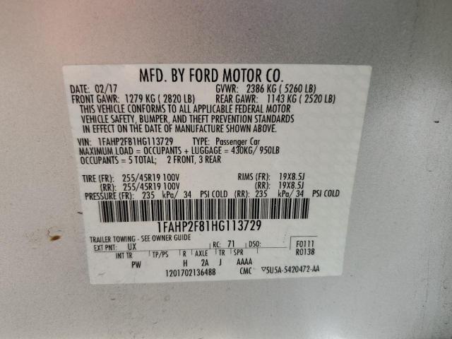 1FAHP2F81HG113729 - 2017 FORD TAURUS LIMITED SILVER photo 13