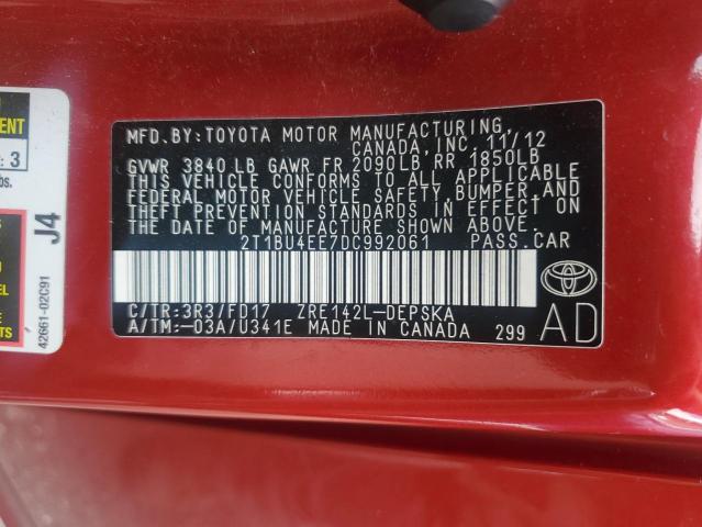 2T1BU4EE7DC992061 - 2013 TOYOTA COROLLA BASE Kırmızı fotoğraf 13