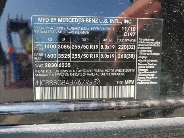 4JGBB8GB4BA679983 - 2011 MERCEDES-BENZ ML 350 4MATIC BLACK photo 13