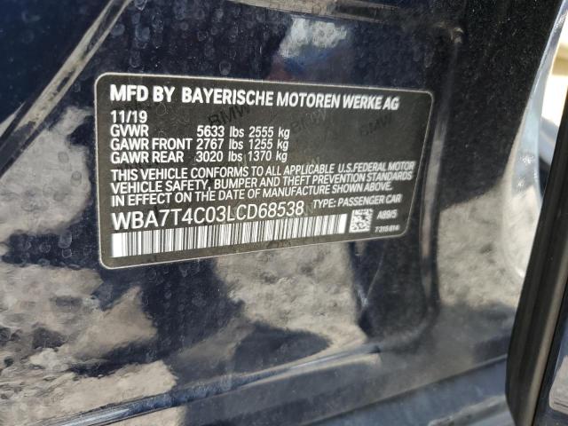 WBA7T4C03LCD68538 - 2020 BMW 740 XI BLUE photo 12