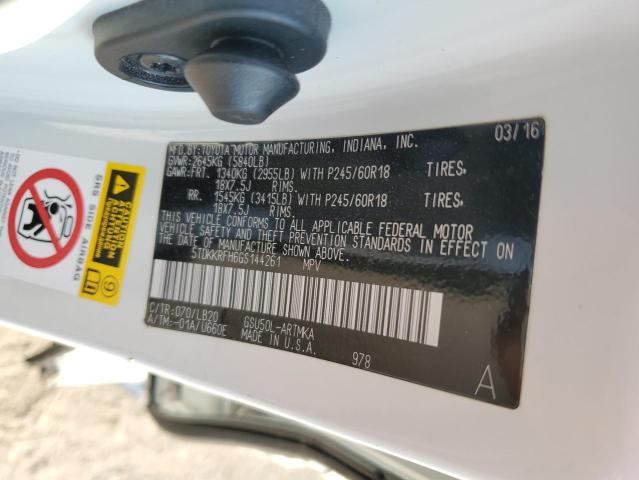 5TDKKRFH6GS144261 - 2016 TOYOTA HIGHLANDER XLE WHITE photo 14