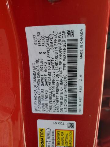 2HGFE2F54NH568380 - 2022 HONDA CIVIC SPORT 红色 照片 12